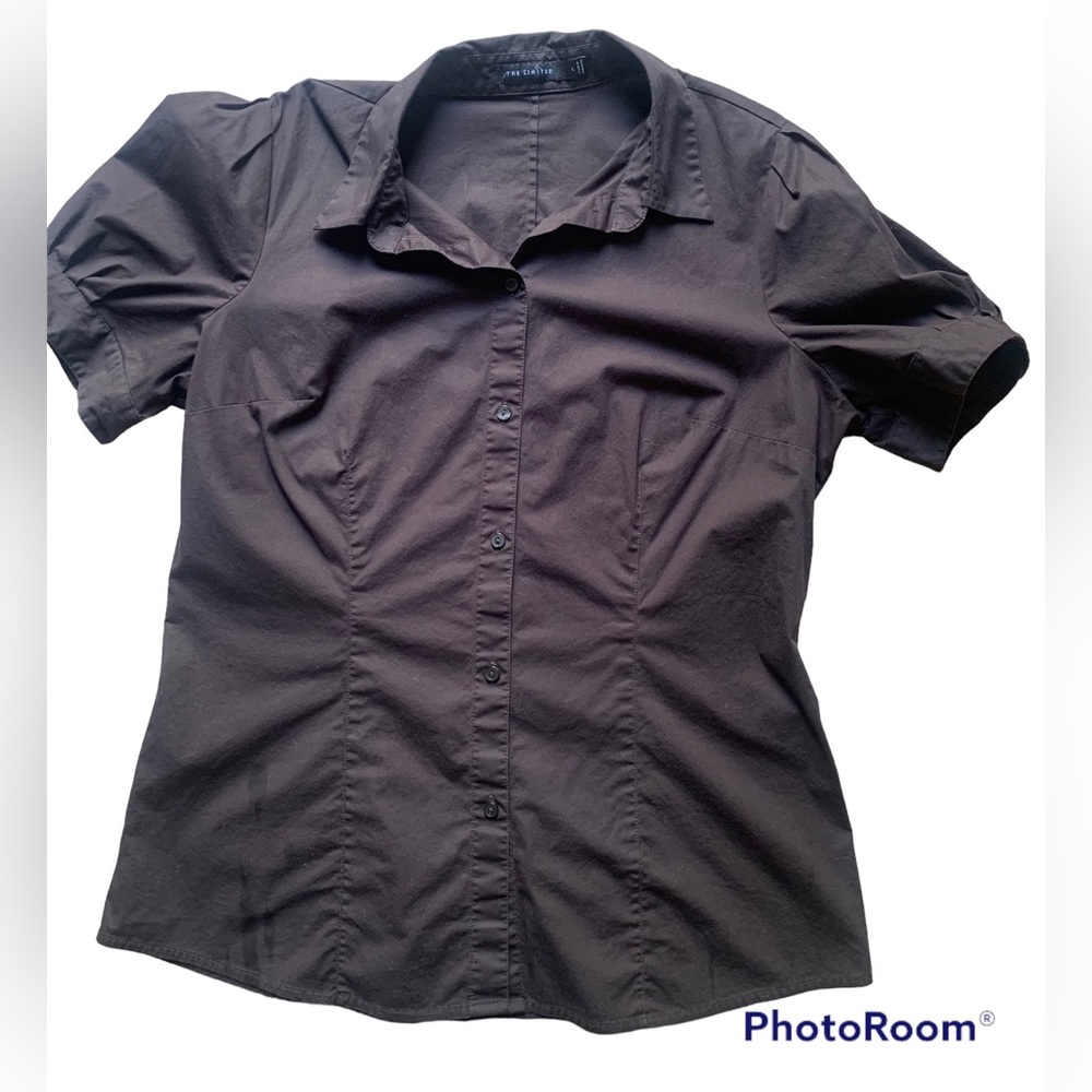 The Limited chocolate brown button down short sleeve blouse, Large